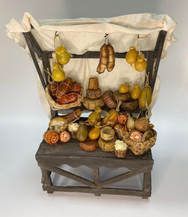 Banchetto di salumi e formaggi in cera – Accessorio per figure da 25 cm – Presepe Napoletano '700