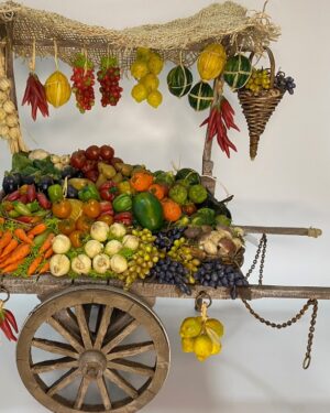 Carretto artigianale Frutta e Verdura in Cera per Figure 25 cm Presepe Napoletano settecentesco