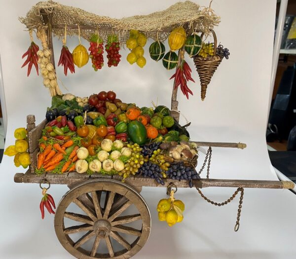 Carretto artigianale Frutta e Verdura in Cera per Figure 25 cm Presepe Napoletano settecentesco