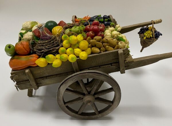 Carretto artigianale Frutta e Verdura in Cera per Figure 25 cm Presepe Napoletano settecentesco