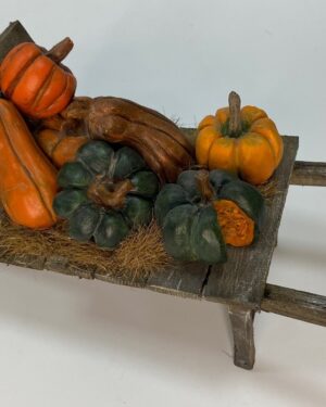 Carriola con zucche in terracotta dipinta a mano – Accessorio per figure da 25 cm, presepe napoletano '700