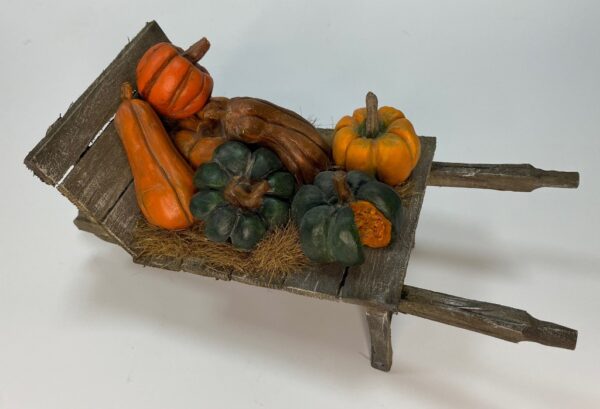 Carriola con zucche in terracotta dipinta a mano – Accessorio per figure da 25 cm, presepe napoletano '700
