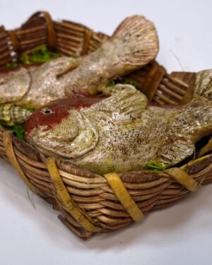 Cesta Artigianale con Pesci in Cera – Per Figure 25-30 cm – Stile Napoletano Settecentesco
