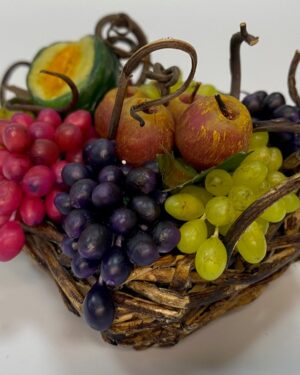 Cesta grande con uva e frutta in cera – Accessorio per figure 30-35 cm – Presepe Napoletano '700