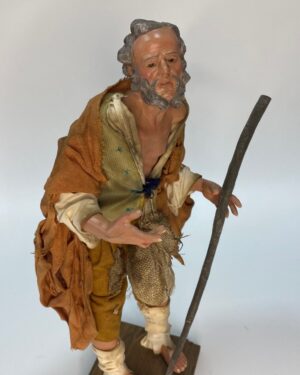Pastore Mendicante in Terracotta con Occhi in Vetro - Dipinto a Mano - 22/25 cm - Presepe Napoletano del '700