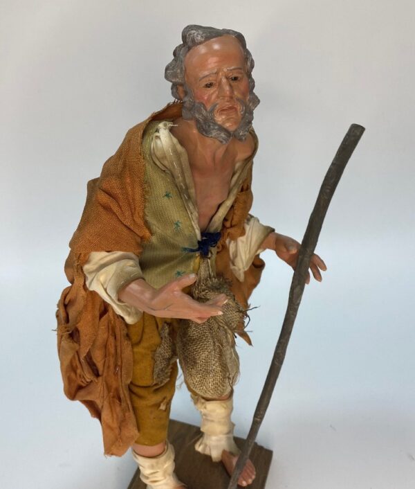Pastore Mendicante in Terracotta con Occhi in Vetro - Dipinto a Mano - 22/25 cm - Presepe Napoletano del '700