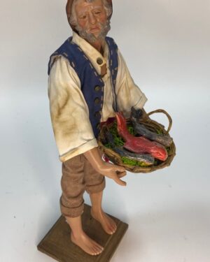 Pastore Pescatore in Terracotta con Occhi in Vetro Dipinto a Mano - 22/25 cm - Presepe Napoletano del '700