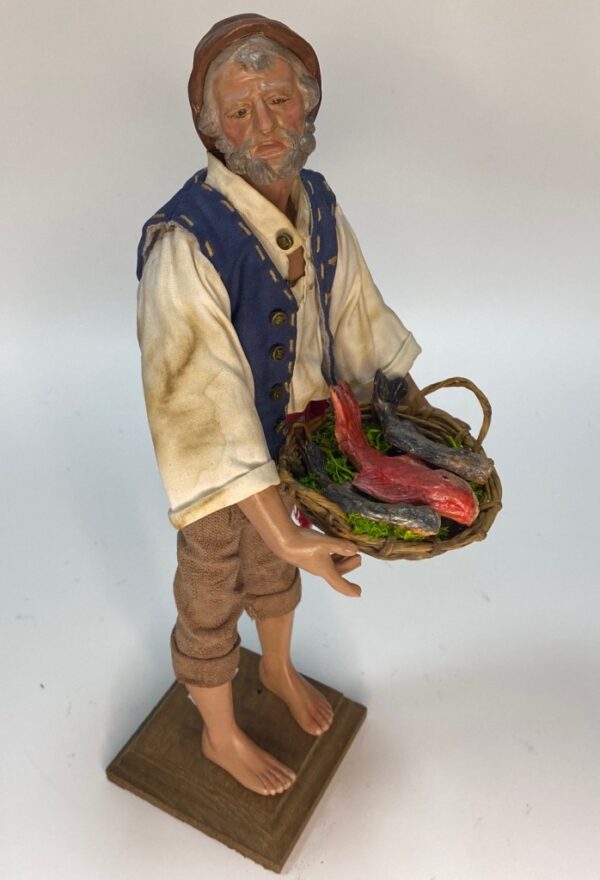 Pastore Pescatore in Terracotta con Occhi in Vetro Dipinto a Mano - 22/25 cm - Presepe Napoletano del '700