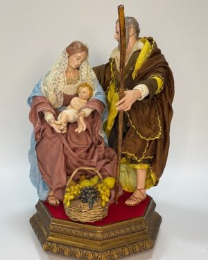 Scena Natività con Pastori in Terracotta e Occhi in Vetro – Altezza 25 cm – Presepe Napoletano Artigianale