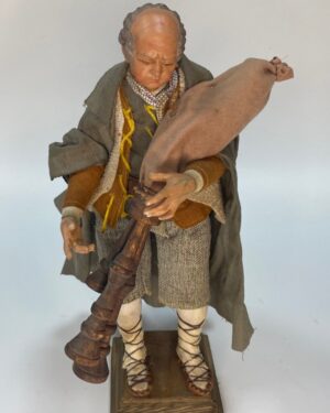 Pastore Zampognaro in Terracotta con Occhi in Vetro - Dipinto a Mano - 22/25 cm - Presepe Napoletano del '700