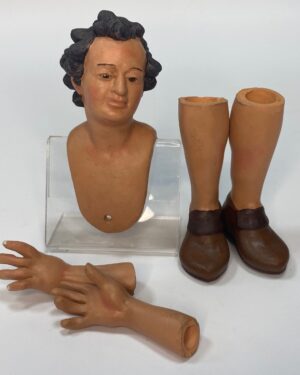 Kit Testa, Mani e Piedi in Terracotta con Occhi in Vetro – Giovane 25 cm – Presepe Napoletano