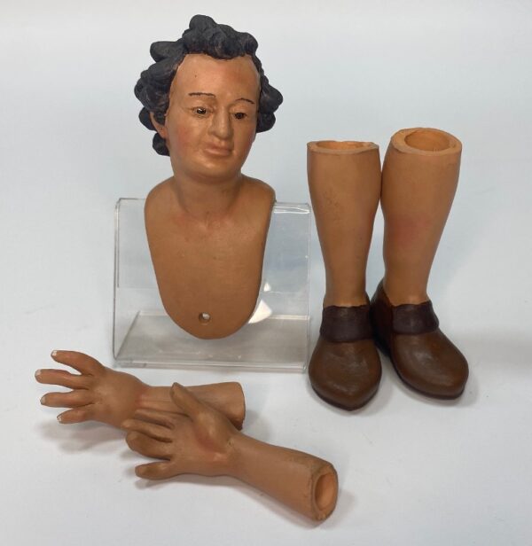Kit Testa, Mani e Piedi in Terracotta con Occhi in Vetro – Giovane 25 cm – Presepe Napoletano
