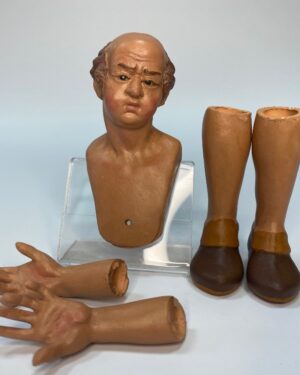 Kit Testa, Mani e Piedi in Terracotta con Occhi in Vetro – Zampognaro 25 cm – Presepe Napoletano